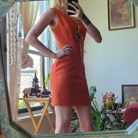 Vintage Tuan Le Duc Gamma Vintage wool orange mini dress size 1 Size XS / US 0-2 / IT 36-38 - 3 Thumbnail
