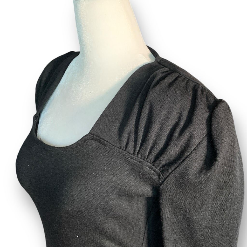 Vintage Vintage Marnie West Black Mini Dress Gathered Pleated Should Size XS / US 0-2 / IT 36-38 - 3 Thumbnail