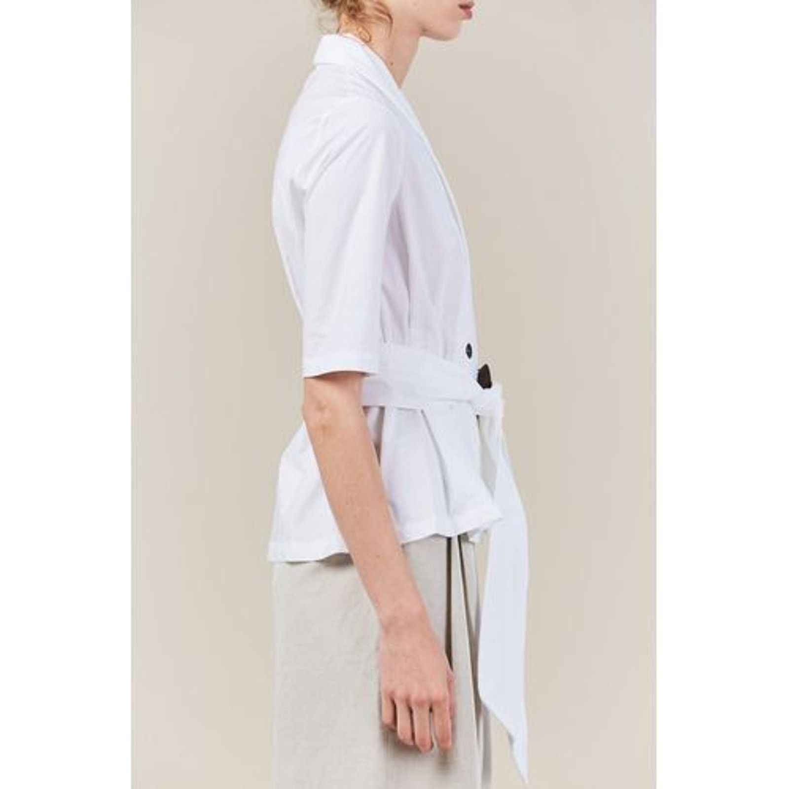 Isa Arfen New Isa Arfen Robe Pleated Short Sleeve Top With Sash $565 Size S / US 4 / IT 40 - 4 Thumbnail