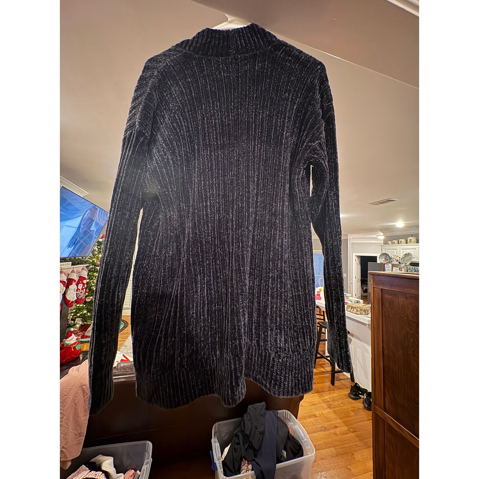 Loft LOFT Women’s Small Black Ribbed Chenille Cardigan Sweater Size S / US 4 / IT 40 - 4 Thumbnail