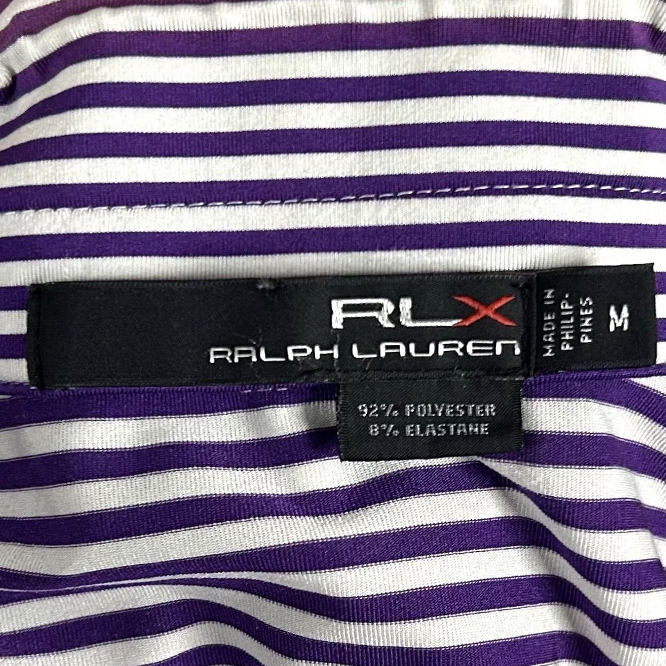 RLX Ralph Lauren RLX Ralph Lauren Medium Golf Polo Shirt Purple White Striped Polyester Blend Polo Shirt Mens M Size US M / EU 48-50 / 2 - 3 Thumbnail