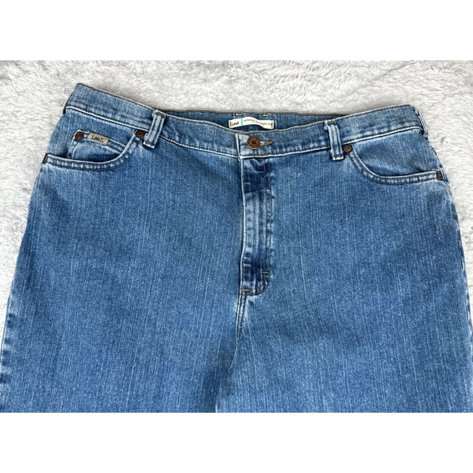 Lee VINTAGE Lee Jeans Women 16 Blue Denim Relaxed Straight Leg Cotton Blend 34x31 Jeans Size 38" / US 16 / IT 52 - 4 Thumbnail