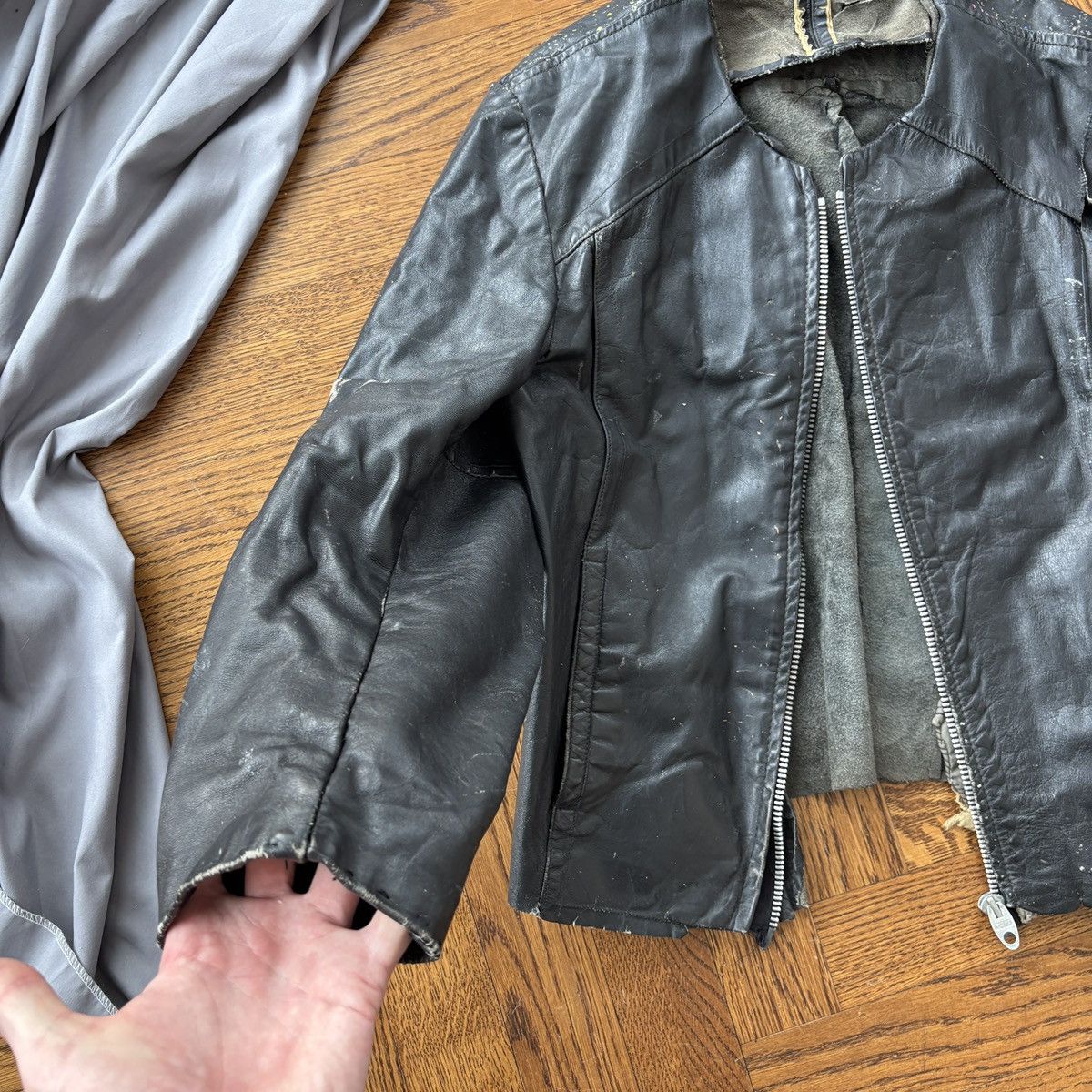 Vintage Trashed Leather Jacket Crust Punk Vintage Moto Paint Splat Size US S / EU 44-46 / 1 - 14 Thumbnail