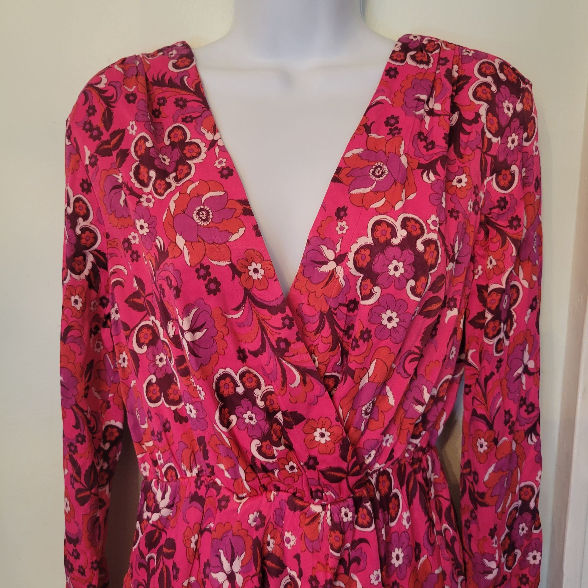 Anthropologie Maeve Anthropologie Floral Print Wrap Mini Dress XS Pink Lon Size XS / US 0-2 / IT 36-38 - 5 Thumbnail
