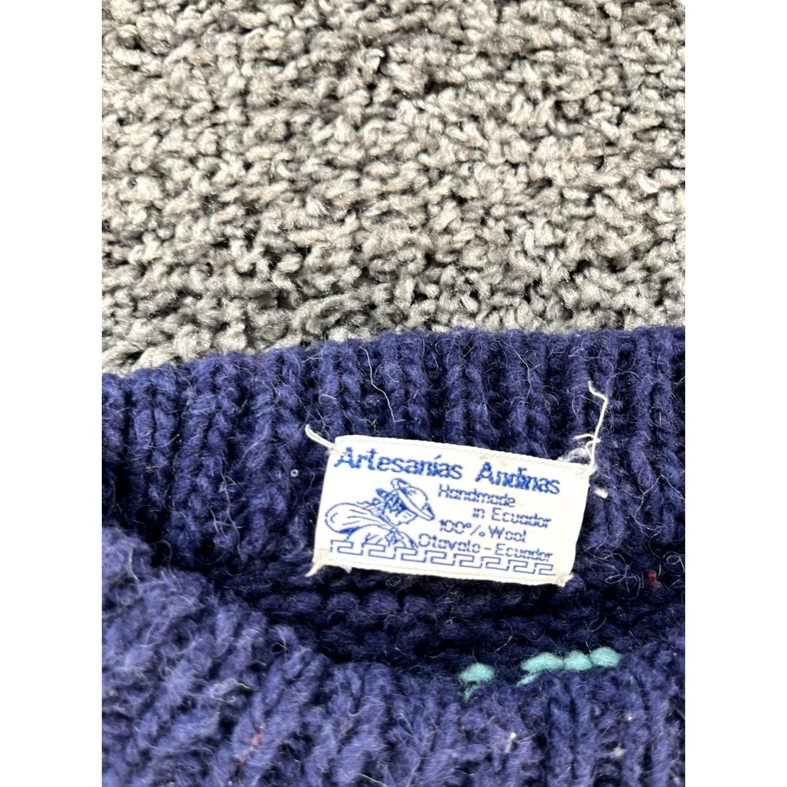Vintage VINTAGE Artesanias Andinas Sweater Wool Crew Neck Women's 2XL Pockets Fair Isle Cardigan Blue Purple Pink Cream Size XXL / US 16-18 / IT 52-54 - 4 Thumbnail