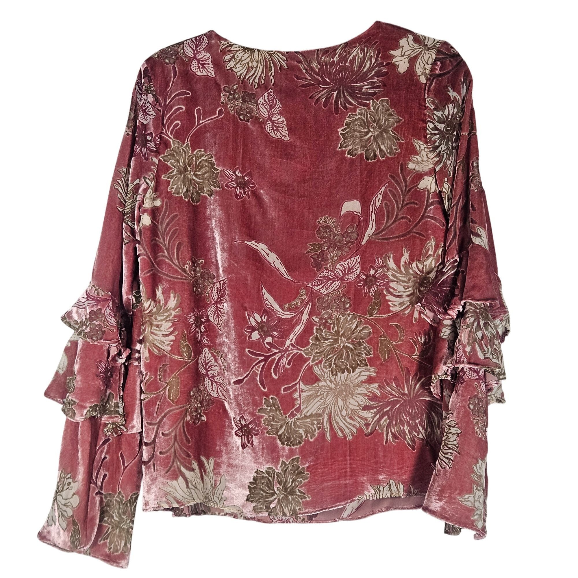 Miss Me Miss Me Womens Floral Velvet Ruffle Sleeve Top S Cottagecore Size S / US 4 / IT 40 - 4 Thumbnail