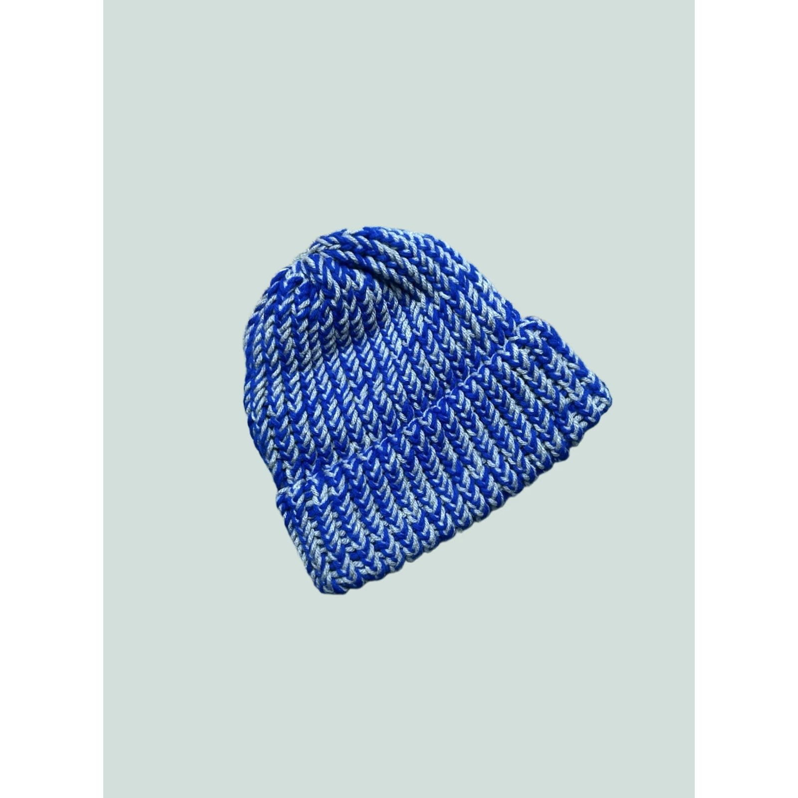 Vintage VINTAGE Hand knit crochet beanie winter hat blue white/gray Detroit lions adult one size Size ONE SIZE - 1 Thumbnail