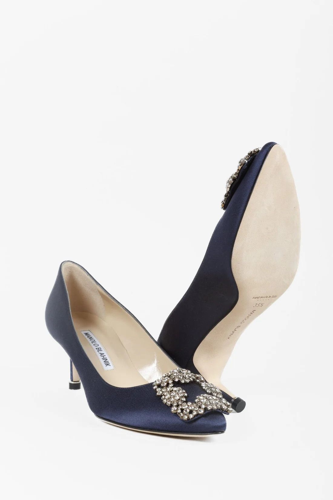 Manolo Blahnik Manolo Blahnik Hangisi Blue Satin Jewel Pumps Size US 5.5 / IT 35.5 - 5 Thumbnail
