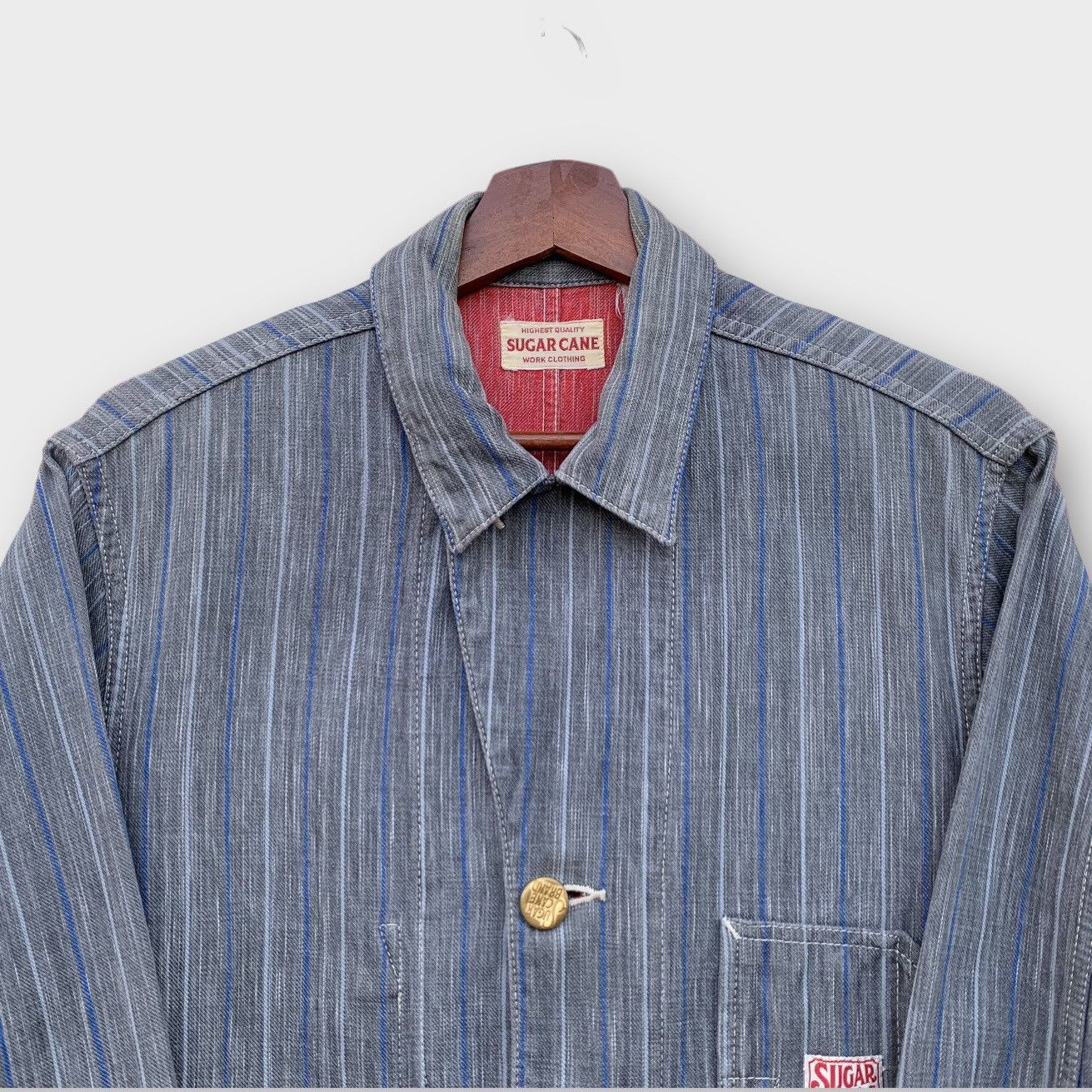 Toyo Enterprises VINTAGE SUGAR CANE DENIM STRIPE CHORE JACKET Size US M / EU 48-50 / 2 - 4 Thumbnail