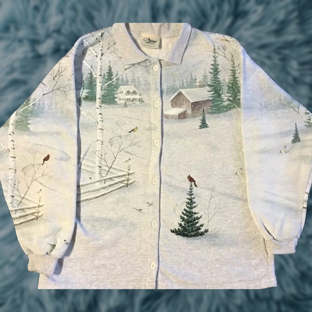 Vintage VINTAGE 90s Snow Mountain Faded AOP Cardigan Sweatshirt M Nature Art Ski Grunge 80s Mens Hoodie Gray Size US M / EU 48-50 / 2 - 1 Thumbnail