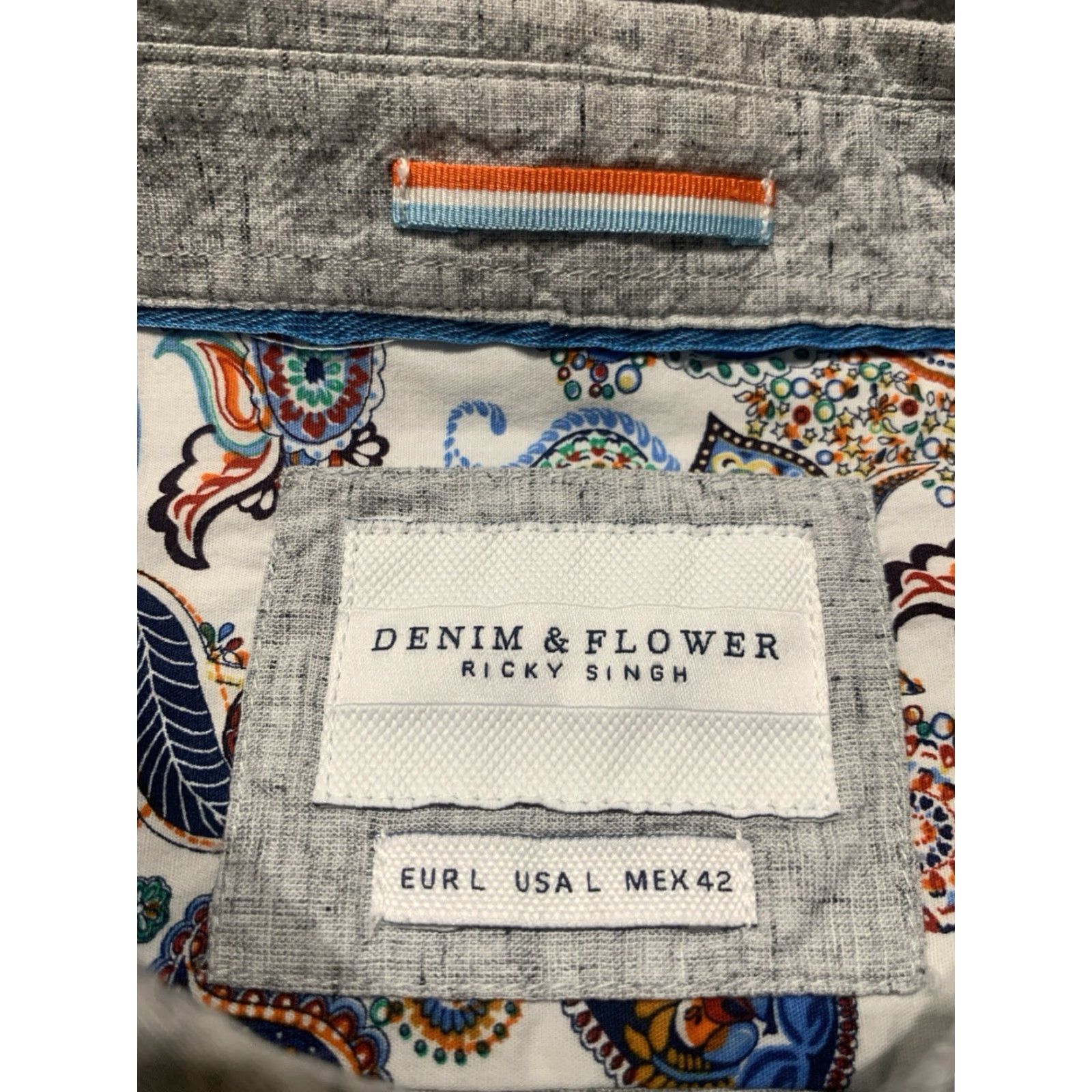 Denime DENIM & FLOWER Long Sleeve Button-Up Shirt Gray Large Floral Mens Size US L / EU 52-54 / 3 - 7 Thumbnail