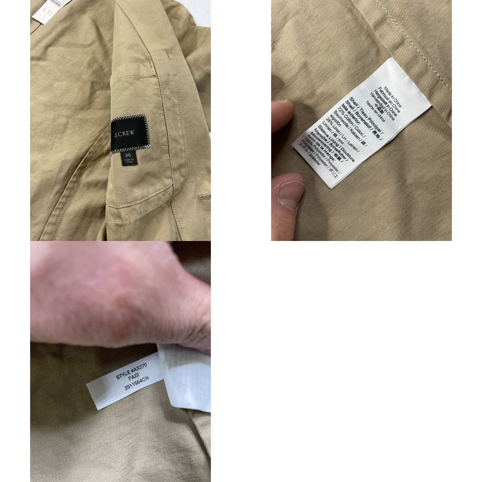 J.Crew J.CREW Suit Jacket Single-Breasted 2-Button Notch Lapel Cotton Linen Beige 36 Regular Mens NWT Size 36R - 8 Thumbnail