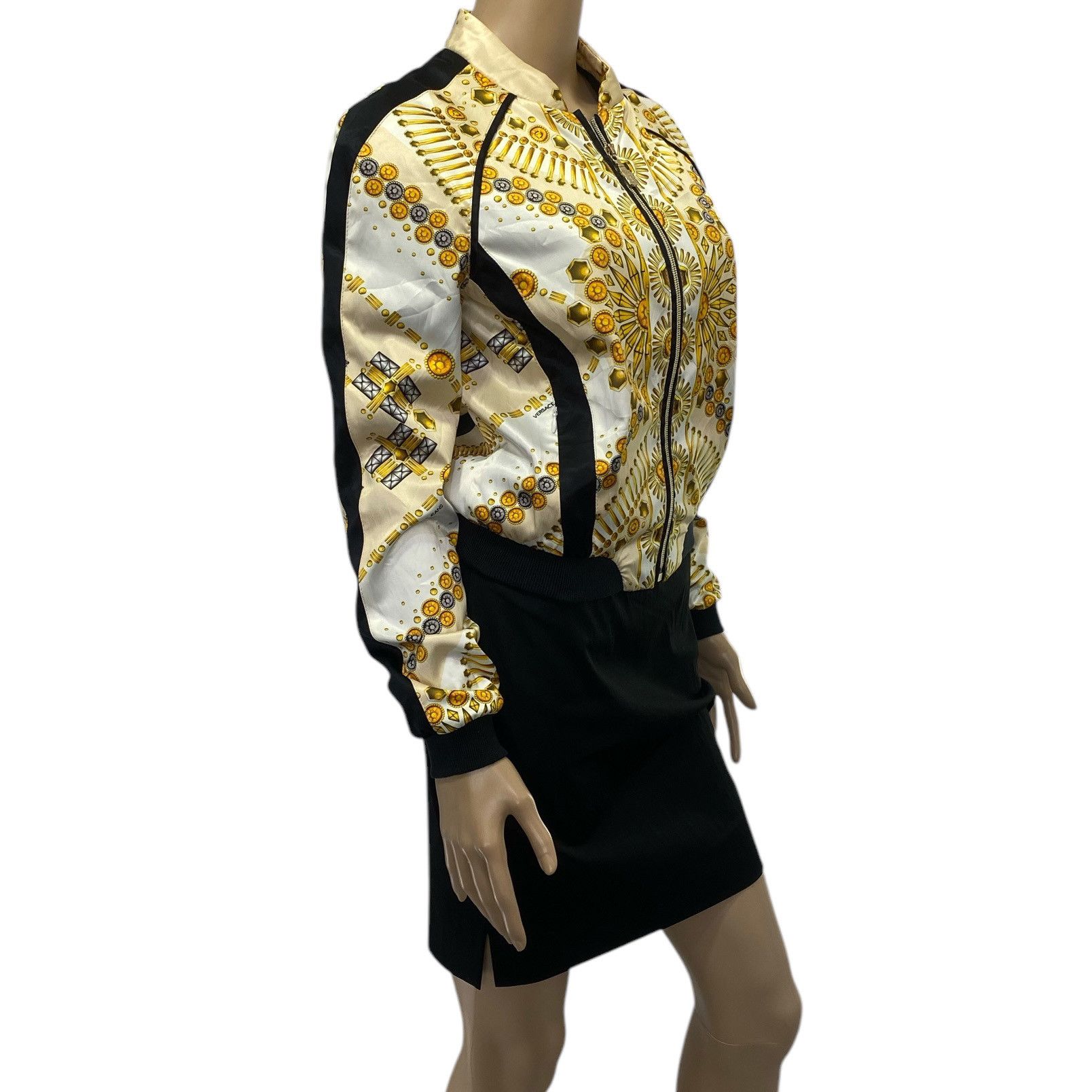 Versace White Gold Black Baroque Printed Bomber Jacket Size XS / US 0-2 / IT 36-38 - 2 Thumbnail