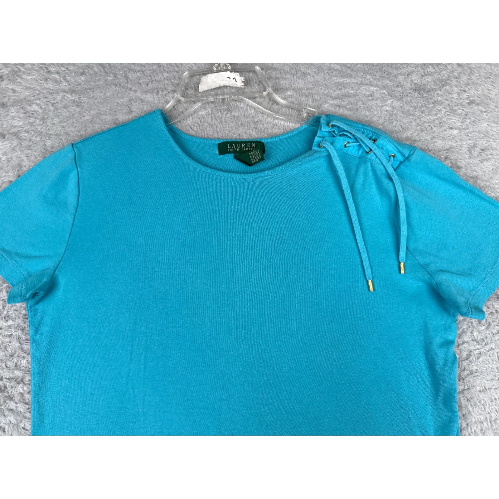 Ralph Lauren VINTAGE Lauren Ralph Lauren Shirt Women L Blue Short Sleeve Cotton Round Neck LRL Size L / US 10 / IT 46 - 4 Thumbnail