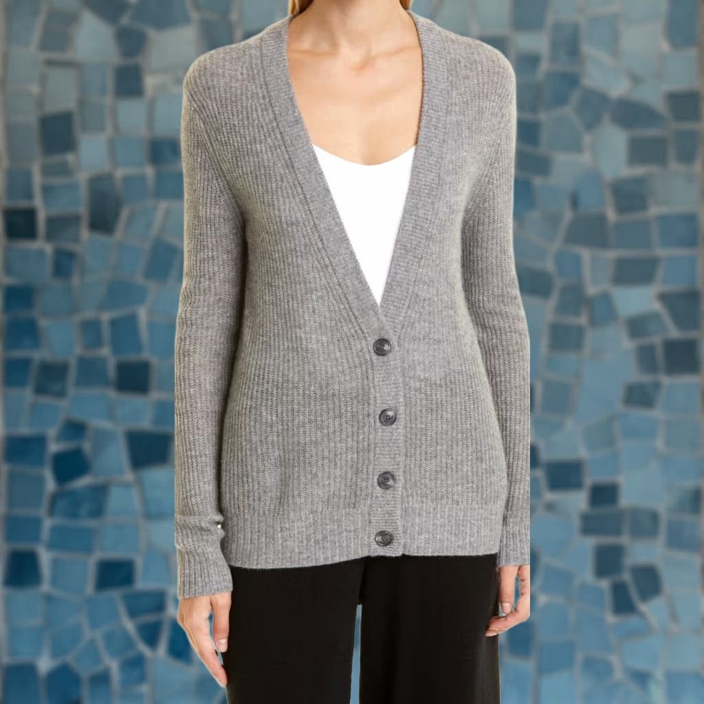 ATM Anthony Thomas Melillo ATM Anthony Thomas Melillo 100% Cashmere Cardigan Heather Fog Women's M Knit V-Neck Long Sleeve Cardigan Size M / US 6-8 / IT 42-44 - 1 Thumbnail