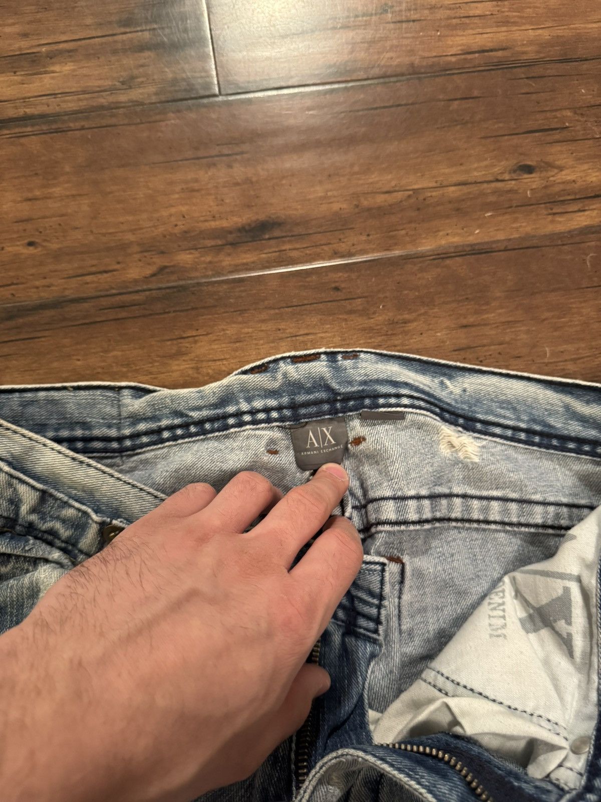 Armani Exchange Y2K Armani Exchange Light Blue Distressed Bootcut Jeans Size US 34 / EU 50 - 7 Thumbnail