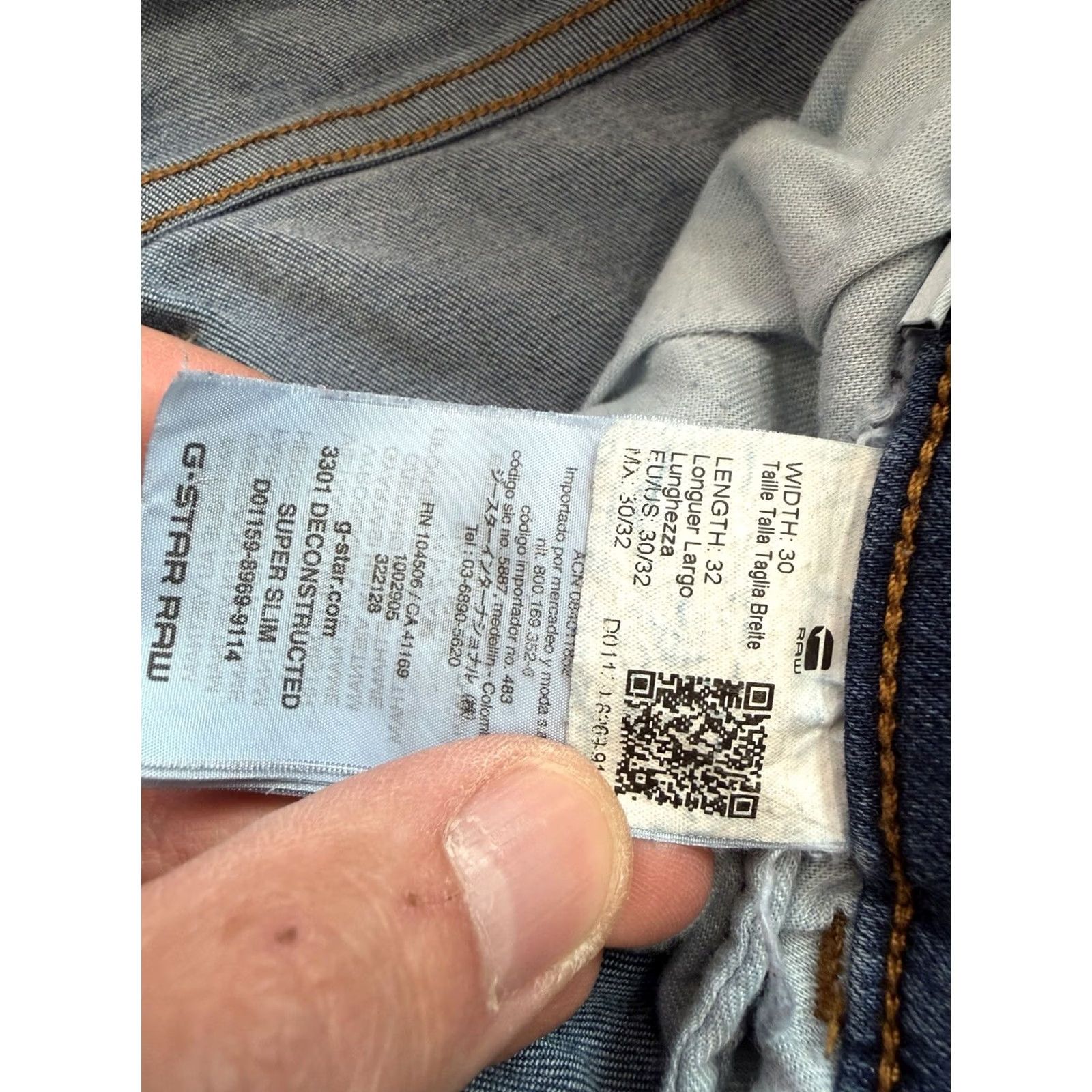G-Star G Star Raw Jeans Mens 30x32 Blue 3301 Deconstructed Super Slim Denim Size US 30 / EU 46 - 3 Thumbnail