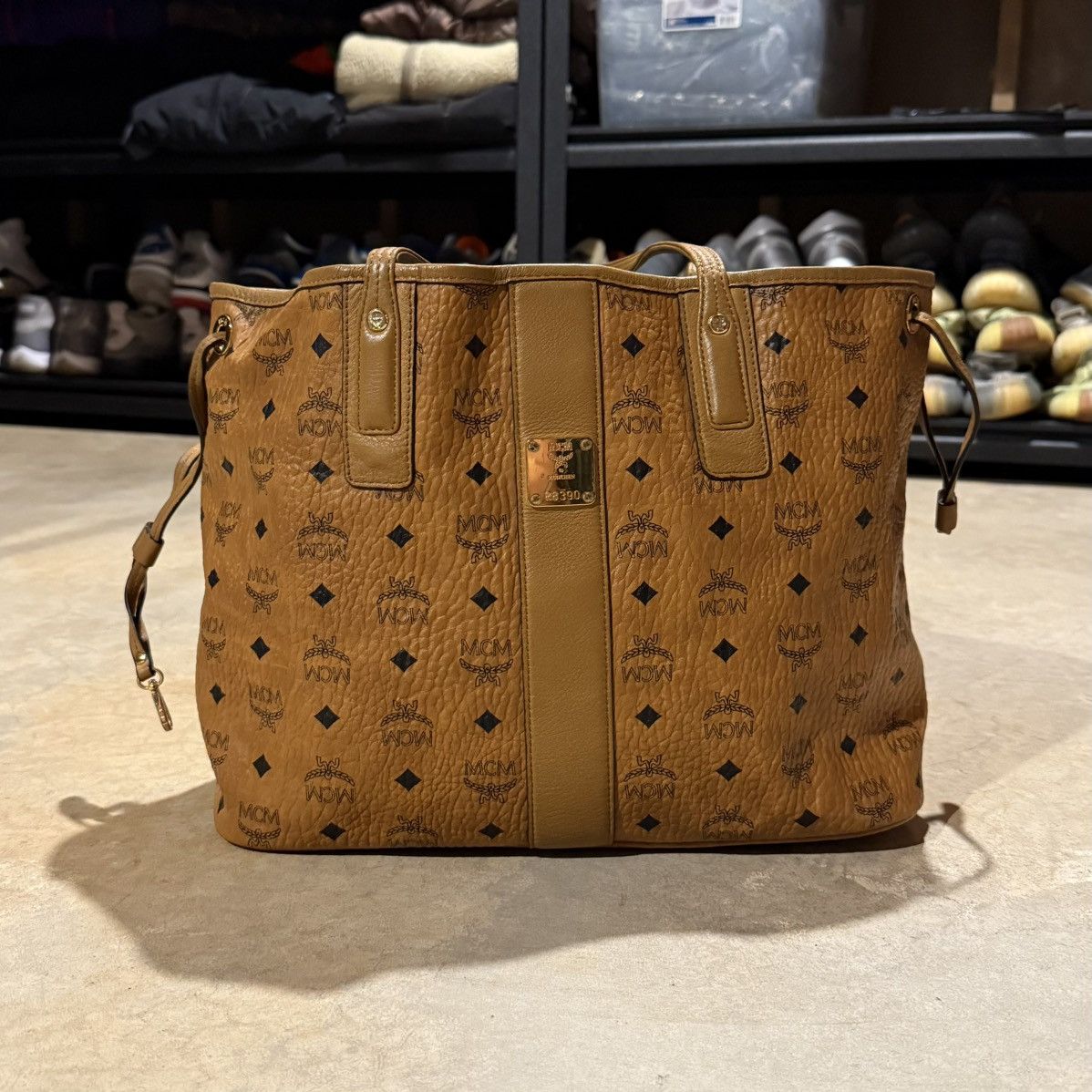 MCM Visetos Liz Reversible Shopper Tote Cognac Medium