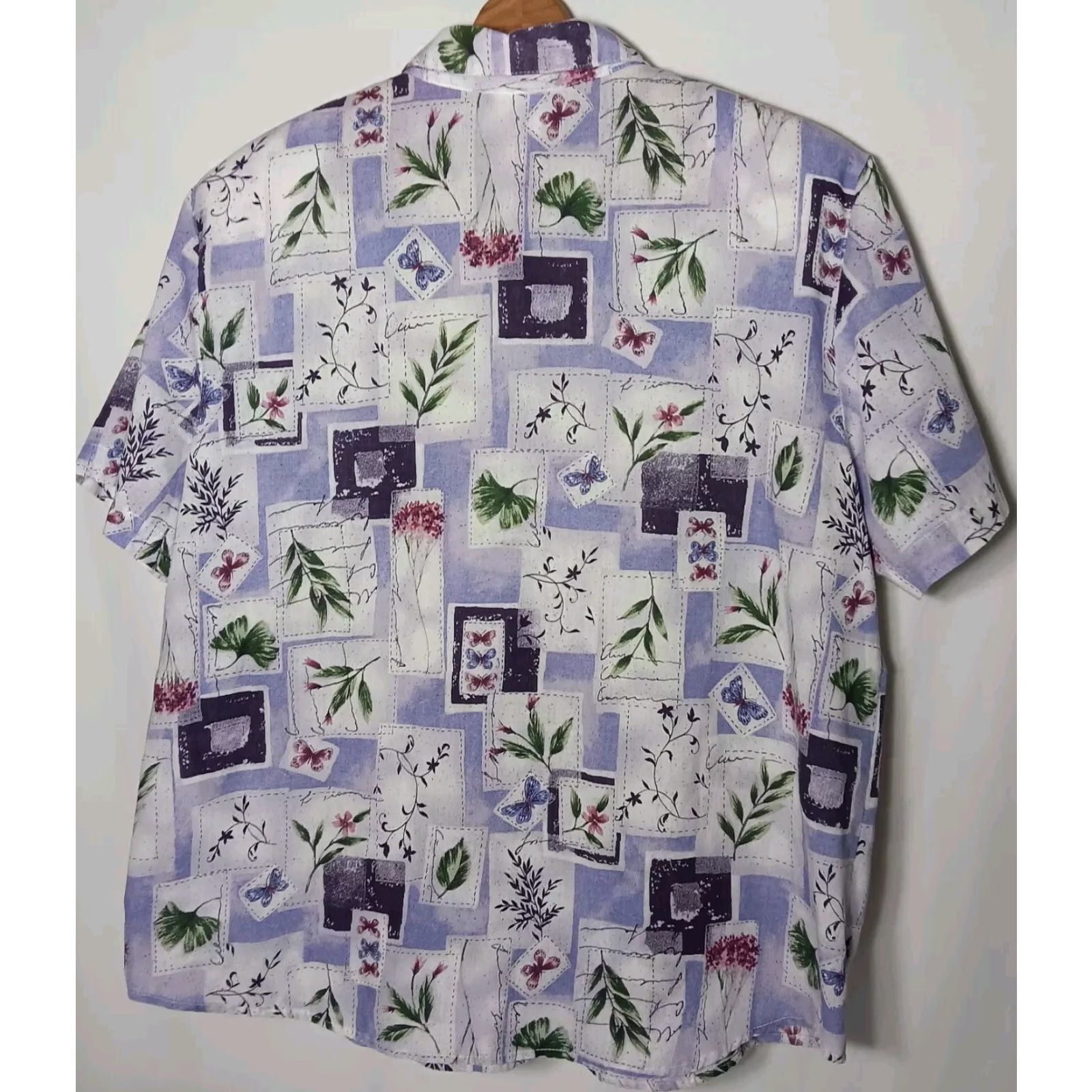 CO VINTAGE Top & Co Blouse XL Purple Lavender Floral Butterfly Nature Shirt Size XL / US 12-14 / IT 48-50 - 2 Thumbnail
