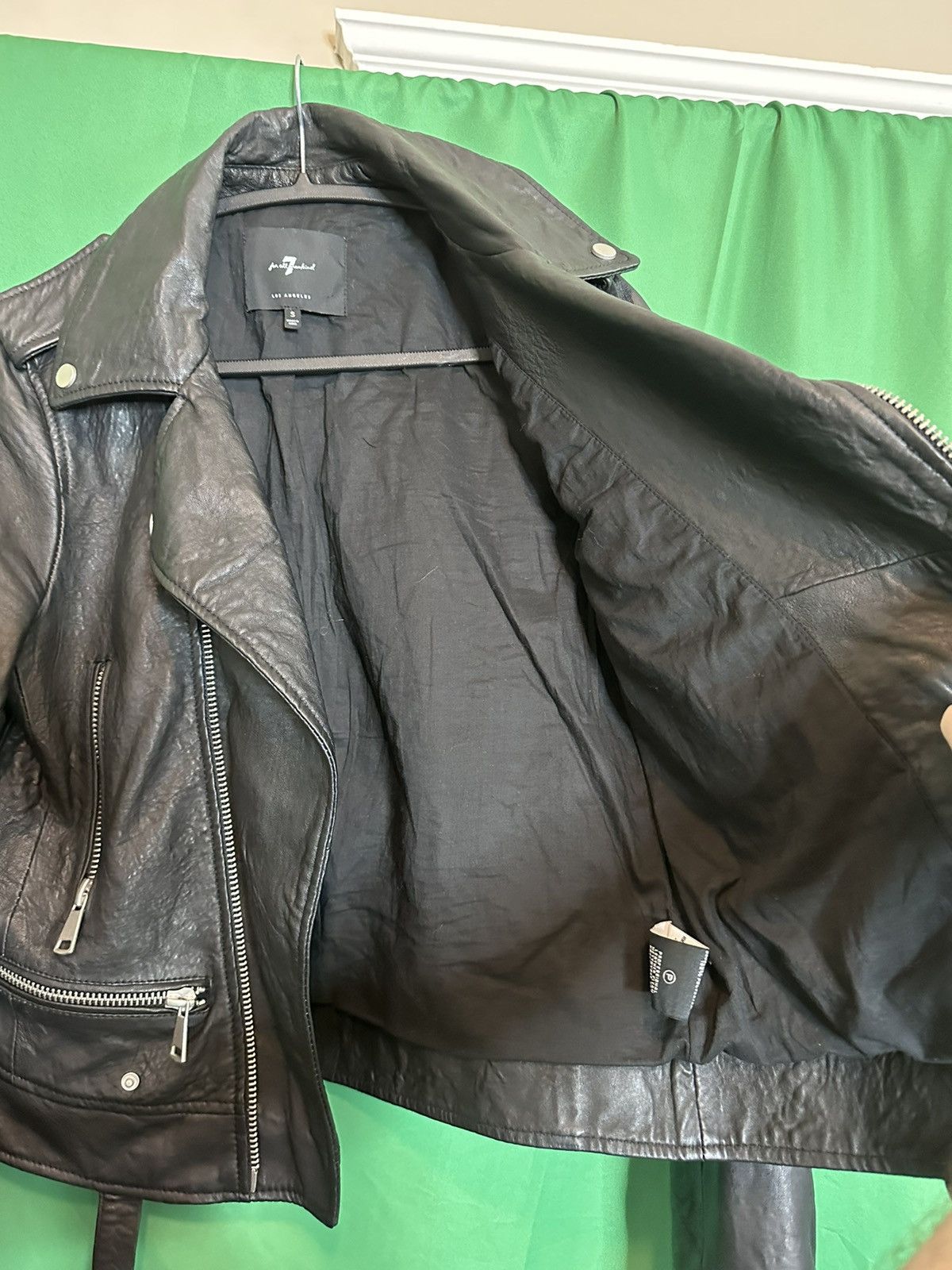 7 For All Mankind Pure leather black zip-up moto jacket Size S / US 4 / IT 40 - 10 Thumbnail