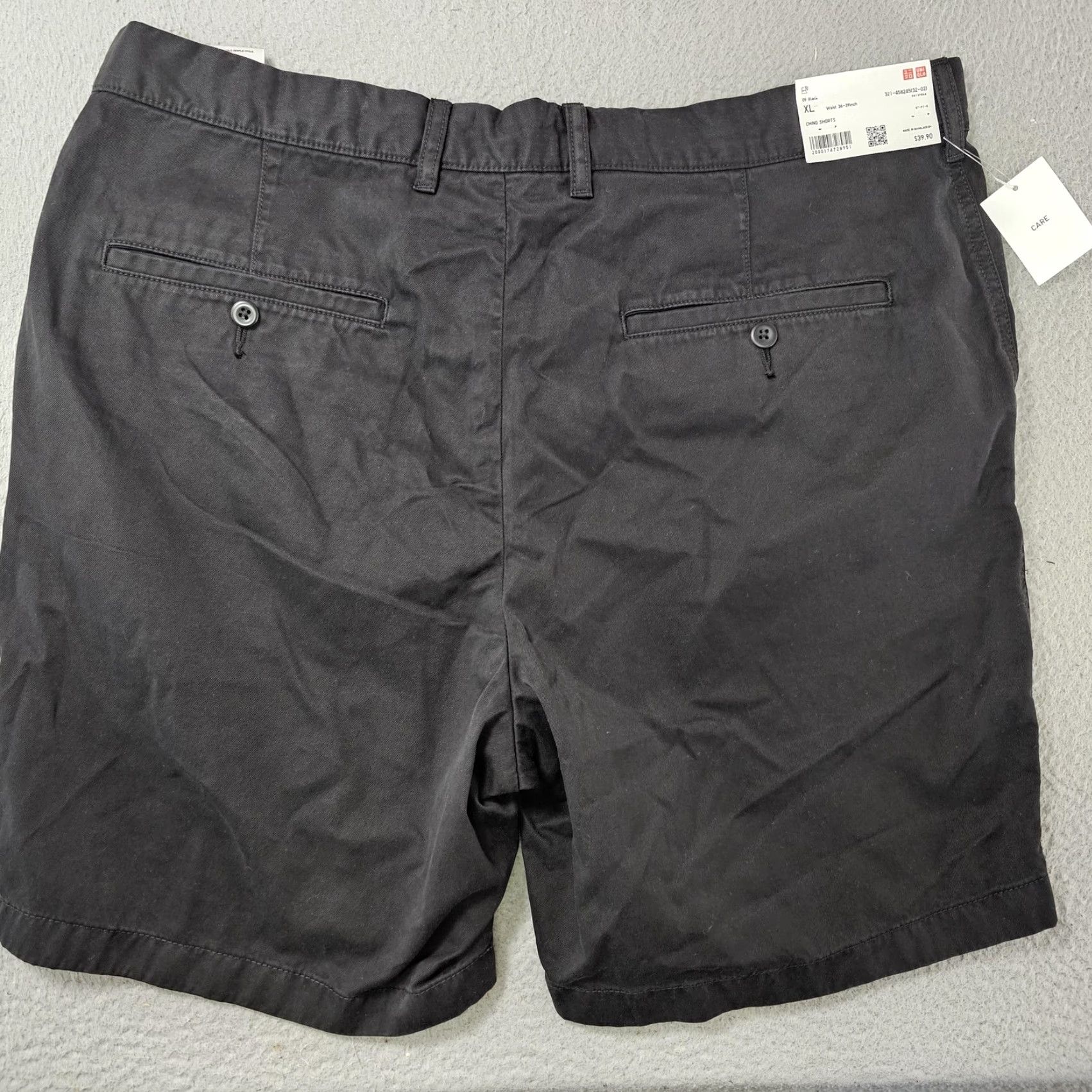 Uniqlo Uniqlo Mens XL Black Chino Shorts 9 Inseam Drawstring Flat Front Casual Cotton Size US 36 / EU 52 - 3 Thumbnail
