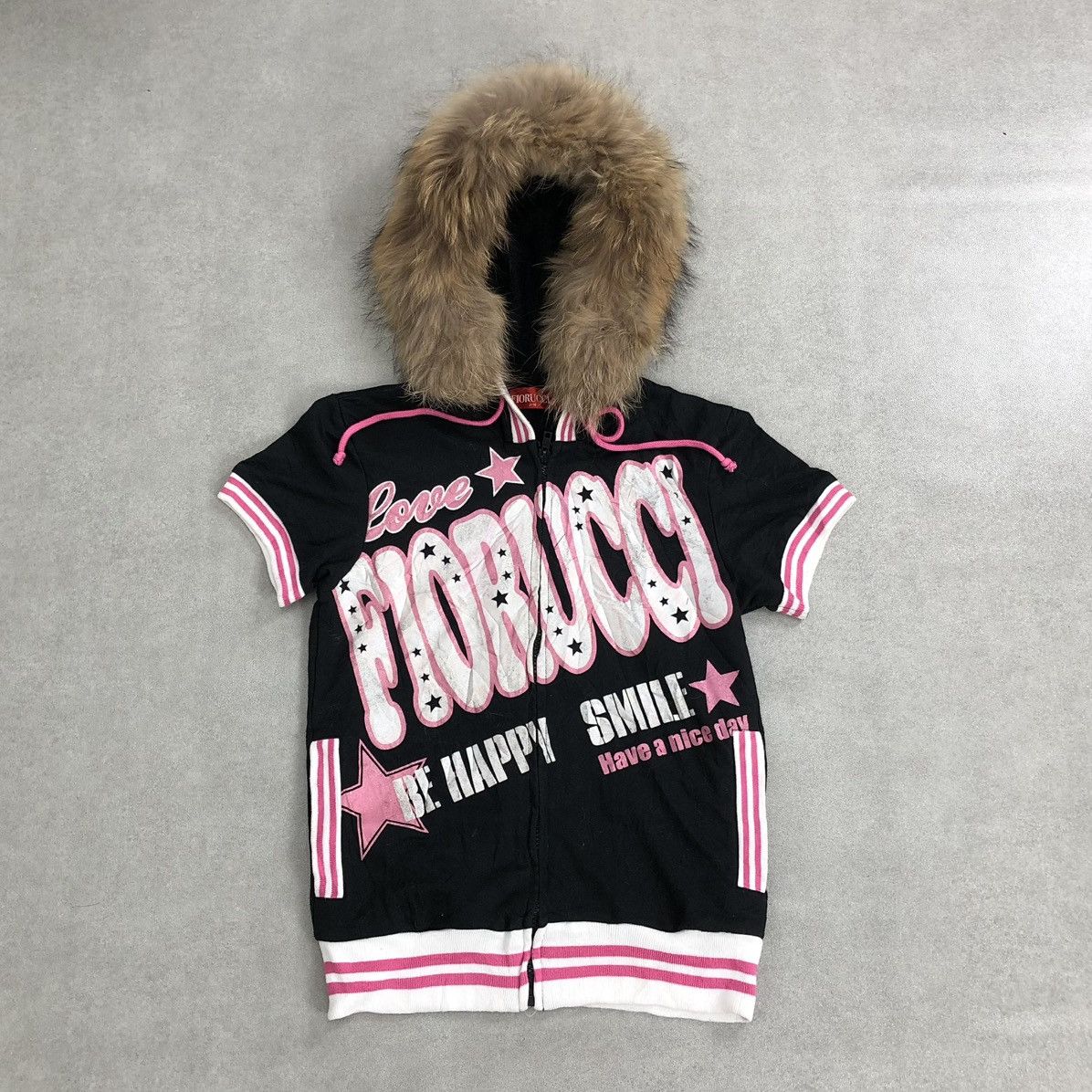 If Six Was Nine × Japanese Brand × Le Grande Bleu (L.G.B.) 2000s Fiorucci Poem Lgb Gothic Fur Zip Hoodie Short Sleeve Size S / US 4 / IT 40 - 1 Thumbnail