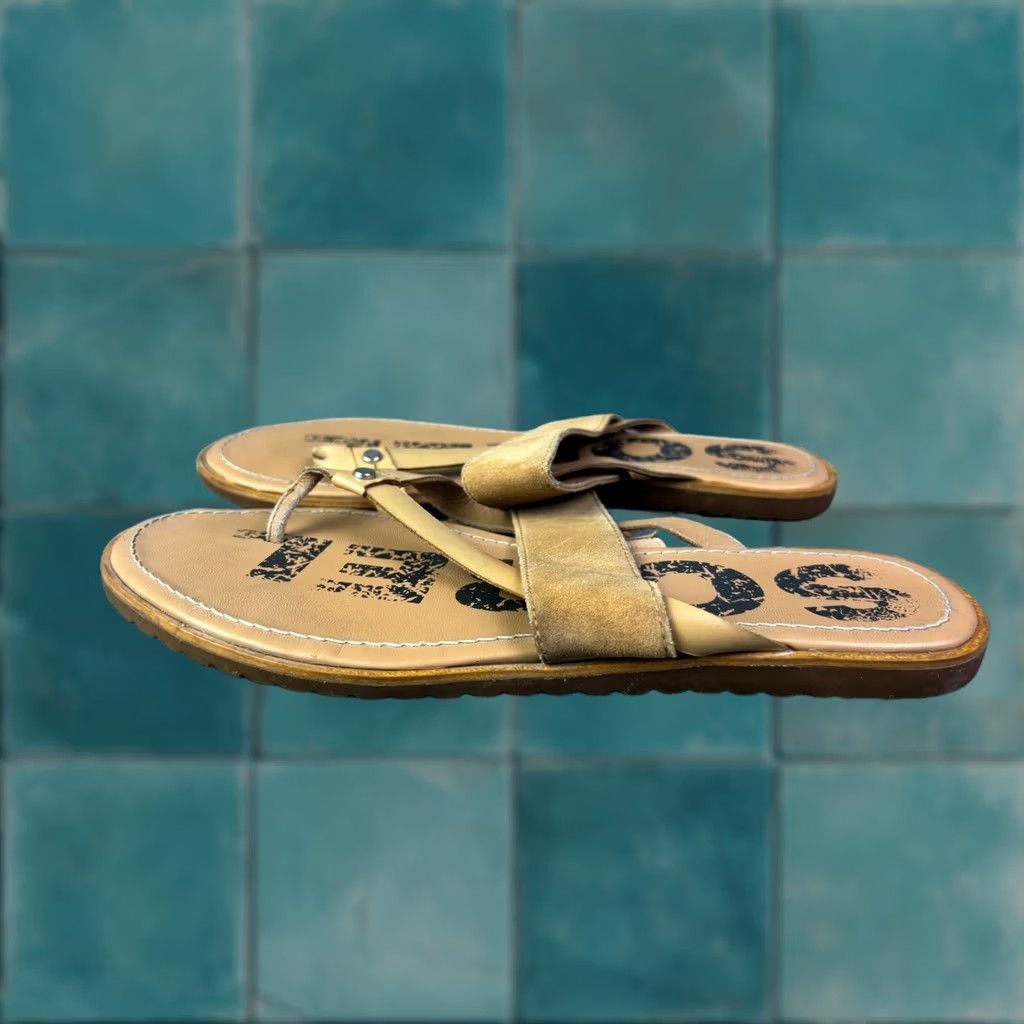 SOREL Sorel Ella Thong Sandals Womens 8.5 Tan Leather Suede Flat NL3529-246 Size US 9 / IT 39 - 1 Thumbnail