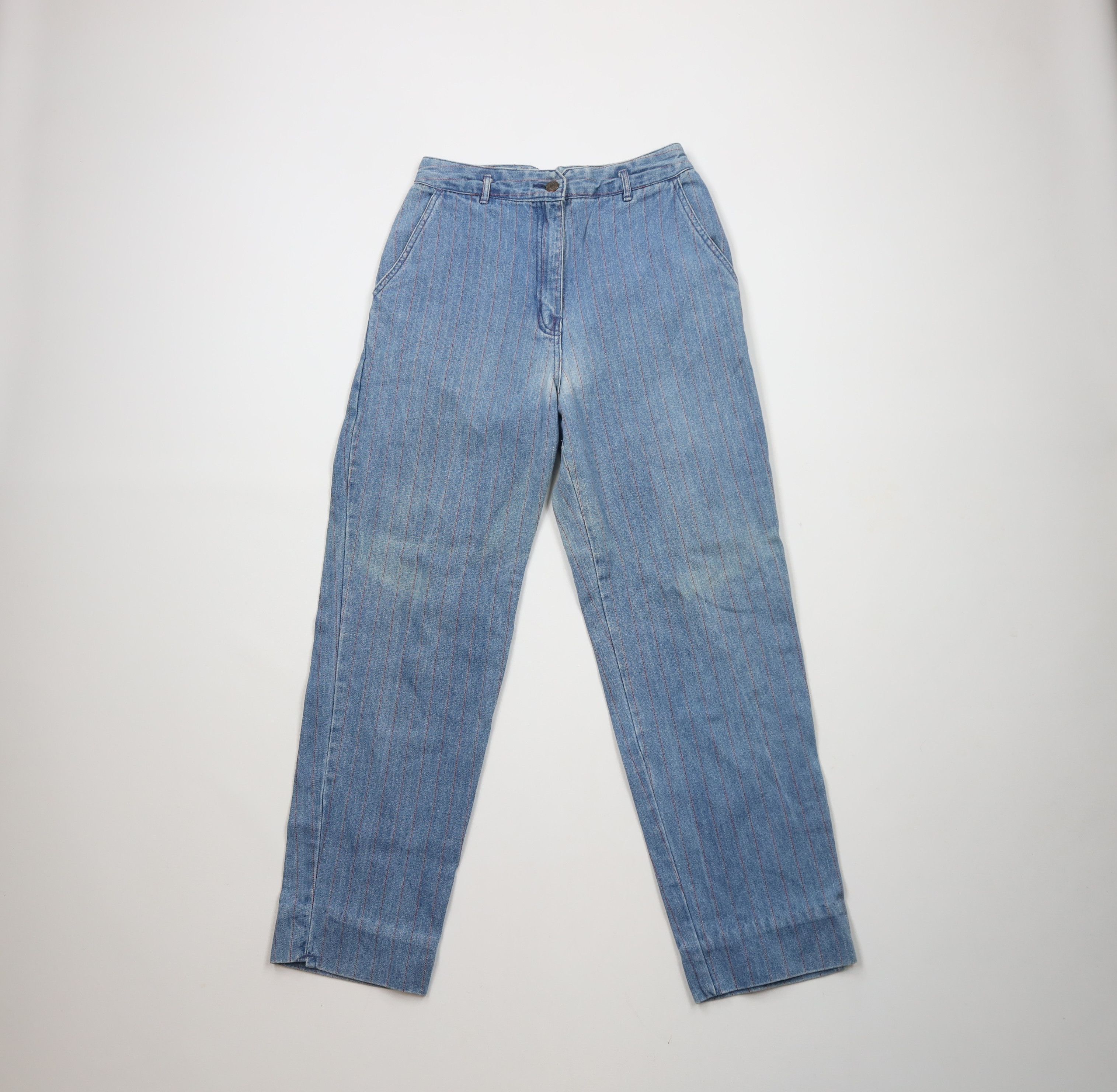 Vintage Vintage 90s Streetwear Distressed Pinstriped Denim Mom Jeans Size 34" / US 12 / IT 48 - 1 Thumbnail