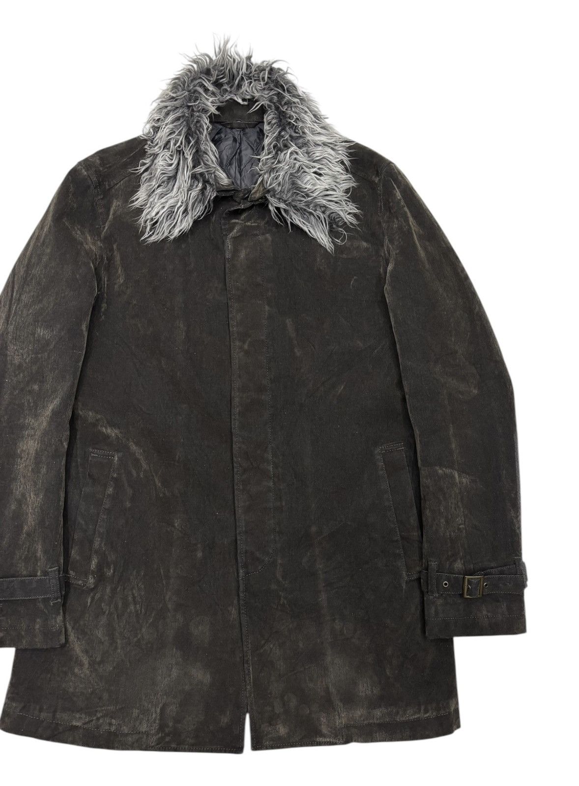 If Six Was Nine × Le Grande Bleu (L.G.B.) × Tornado Mart 🔥VINTAGE HAMNETT FAUX FUR COLLAR WAXED OVERCOAT JACKET Size US M / EU 48-50 / 2 - 9 Thumbnail