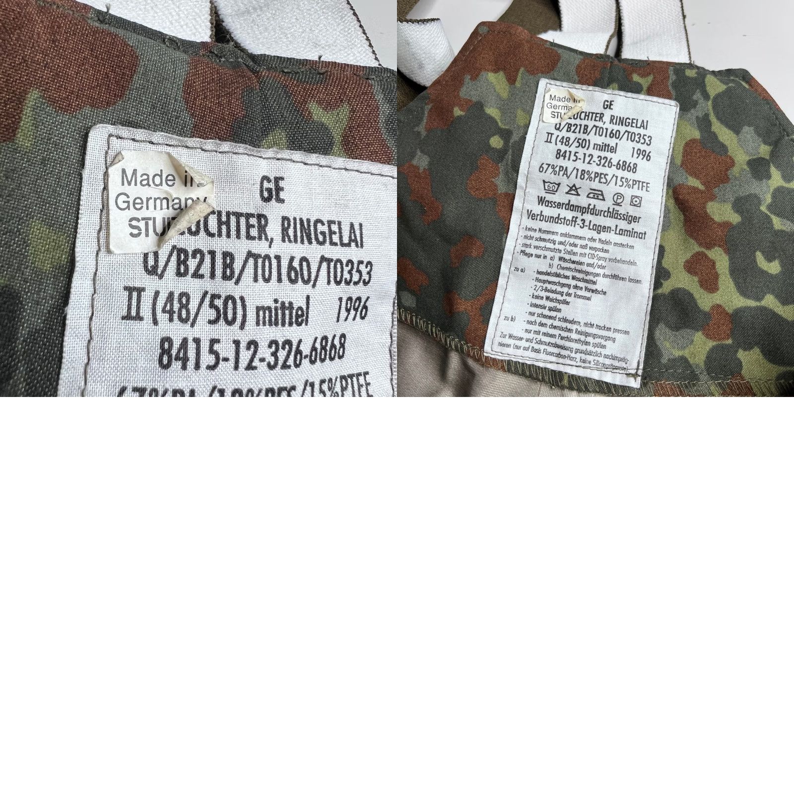 Rains Vintage German Army Gore-Tex Rain Bibs Pants - Flecktarn Camo 1996 Size US 36 / EU 52 - 8 Thumbnail