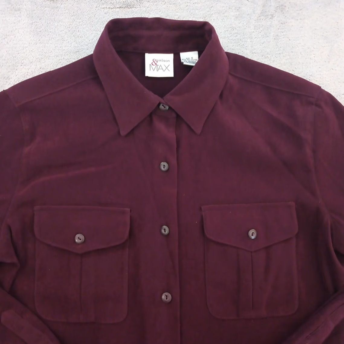 Madison Max & Madison Shirt Womens Small Purple Microfiber Long Sleeve Button Up Pockets Size S / US 4 / IT 40 - 2 Thumbnail