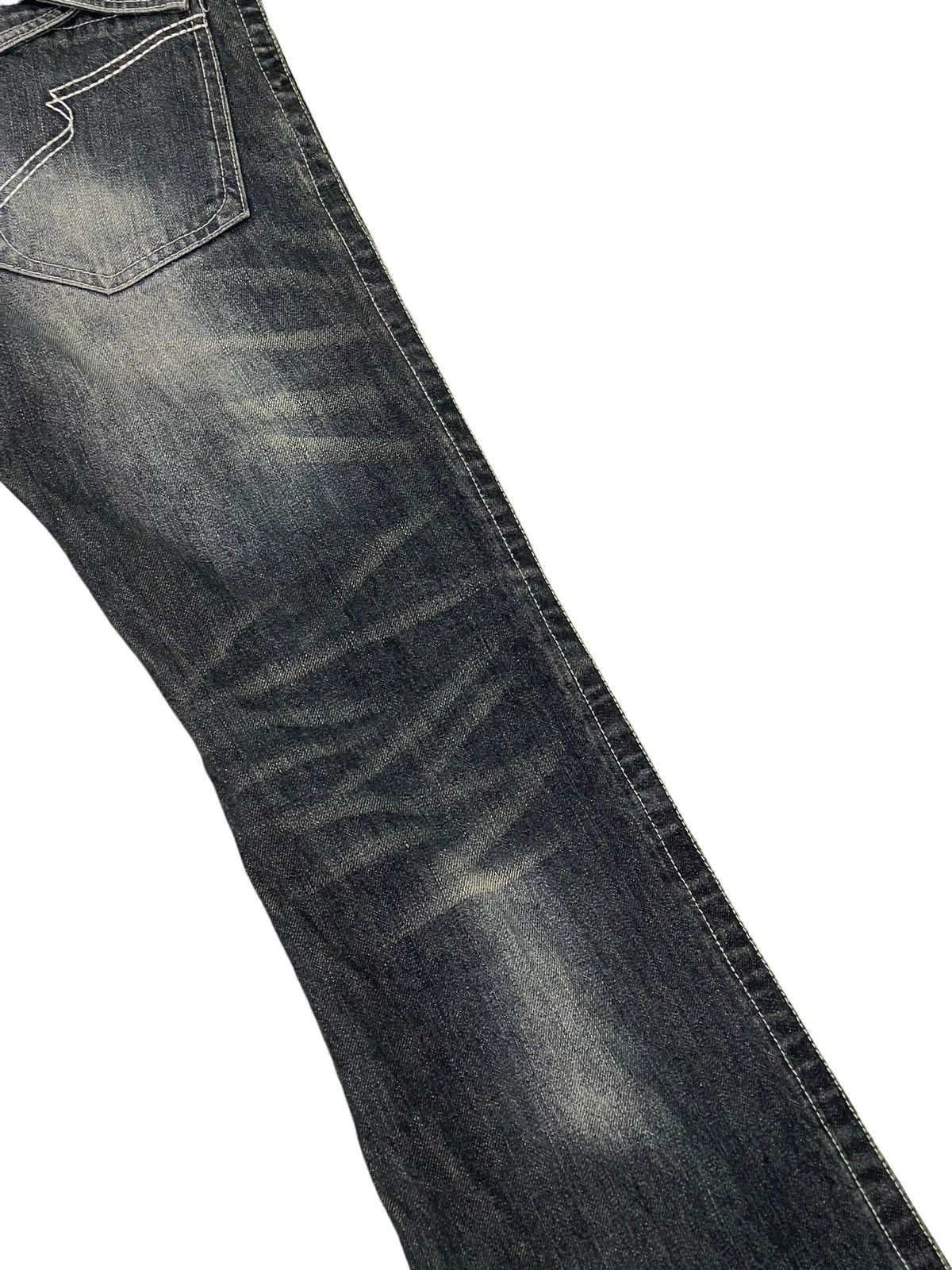 Japanese Brand Flare Jeans Semantic Design Faded Distress Boot Cut 8🟦8 Size US 31 - 18 Thumbnail