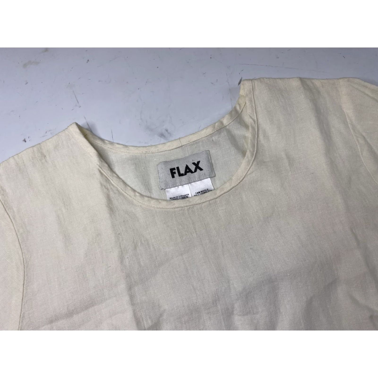 FLAX FLAX White Linen Short Sleeve Top Womens S Round Neck Pullover Casual Relaxed 100% Linen Minimalist Beach Bohemian Nature Tropical Size S / US 4 / IT 40 - 3 Thumbnail