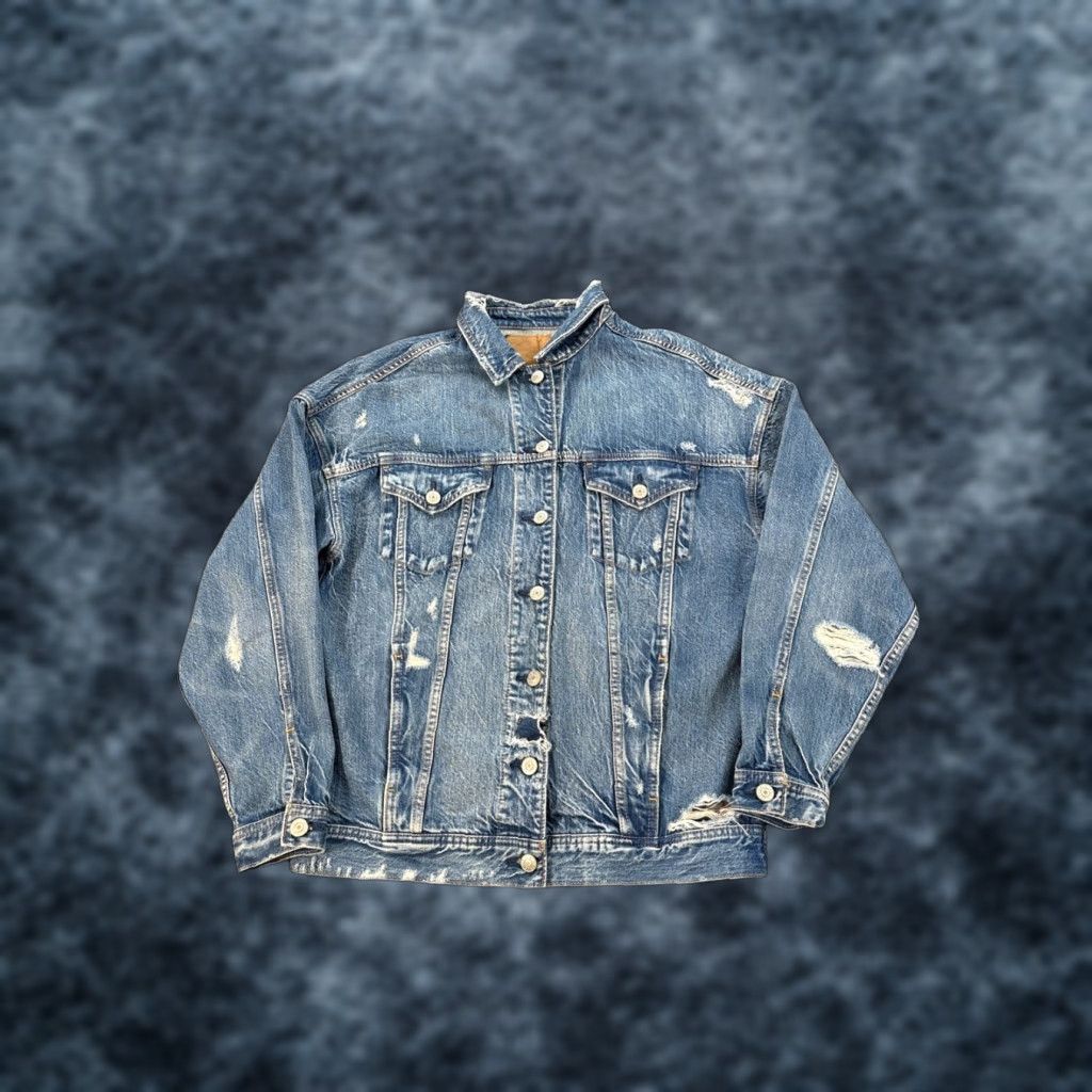 American Eagle Outfitters VINTAGE American Eagle Outfitters Trucker Jacket Mens XS Blue Button Up Denim Distressed Light Wash Size US XS / EU 42 / 0 - 1 Thumbnail