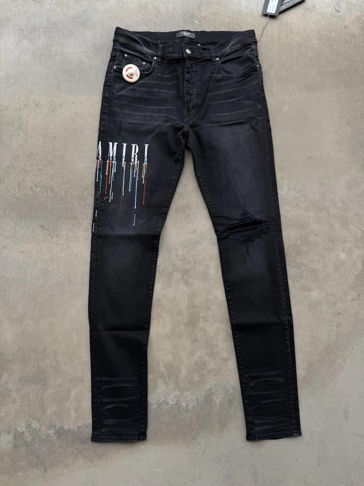 Amiri Amiri Paint Drip Logo Jeans Black 36 NWT Authentic Rare Size US 36 / EU 52 - 1 Thumbnail