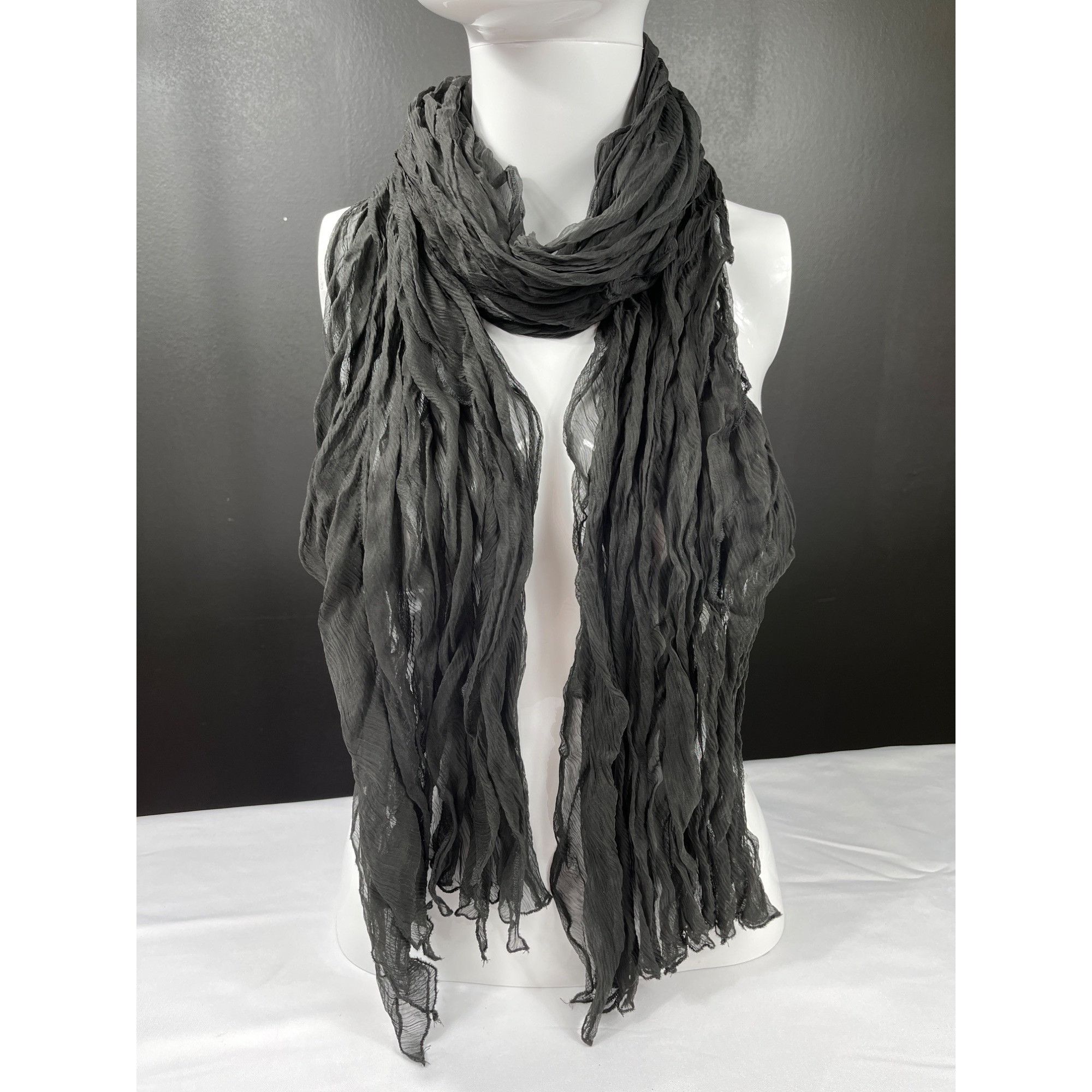 Lauren Ralph Lauren Lauren Ralph Lauren Black Crinkle Viscose Scarf SKU 7394 Size ONE SIZE - 4 Thumbnail