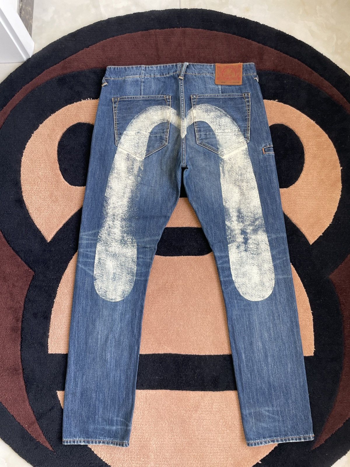 image of Vintage Evisu White Daicock Style Wash Jeans Size：34X34 in Black Blue, Men's