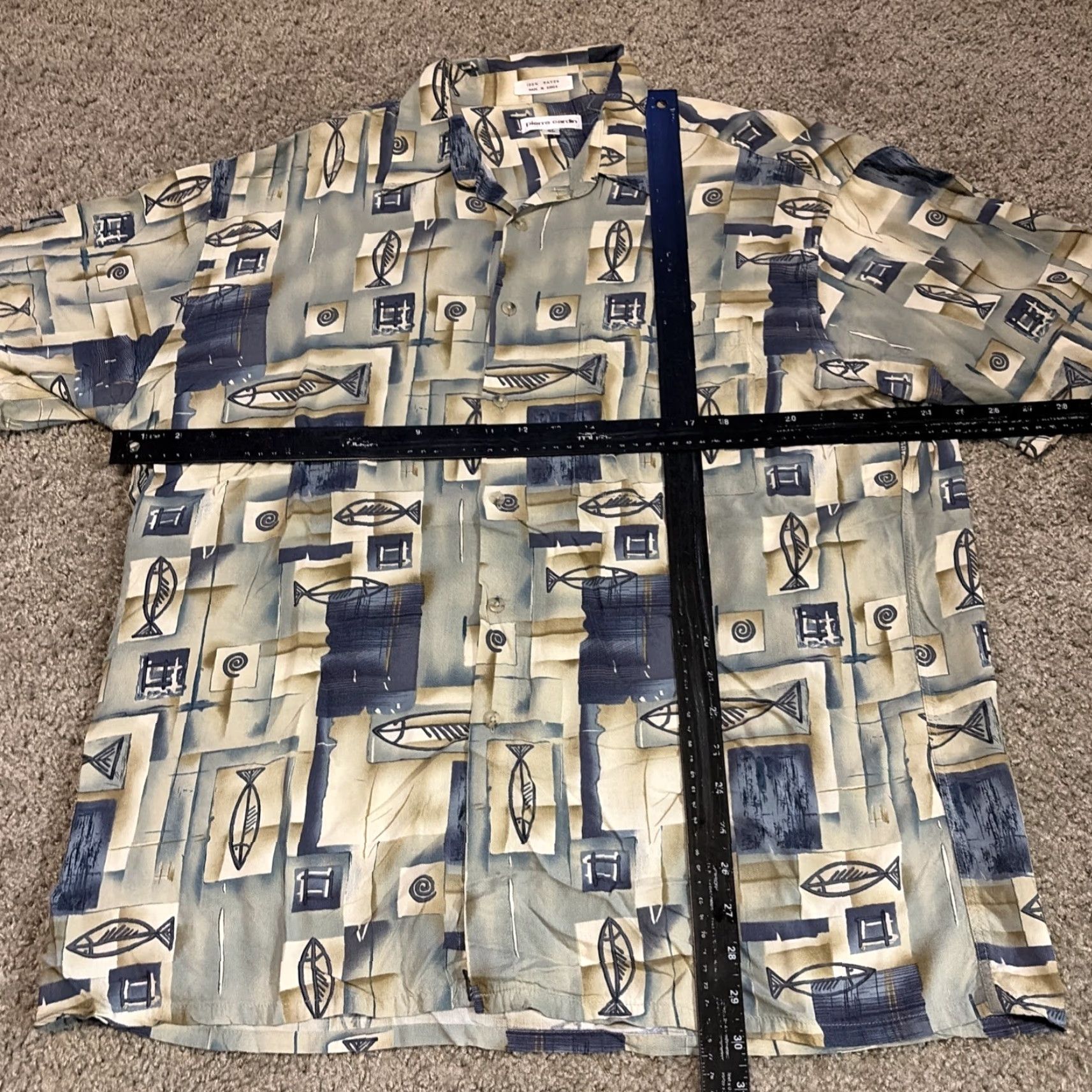 Pierre Cardin VINTAGE Pierre Cardin Fish Geometric Design 100% Rayon Button Up Shirt XL Green Mens Short Sleeve Regular Size Size US XL / EU 56 / 4 - 5 Thumbnail