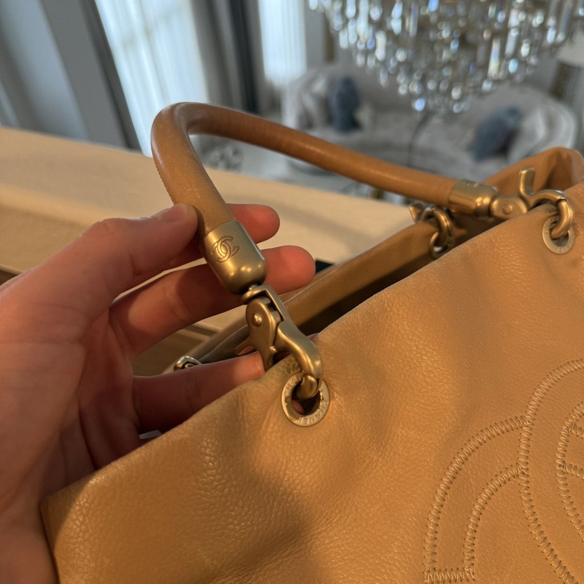 Chanel CHANEL Shopper Tote Bag Beige Grained Calfskin Handbag w/Box Size ONE SIZE - 16 Thumbnail