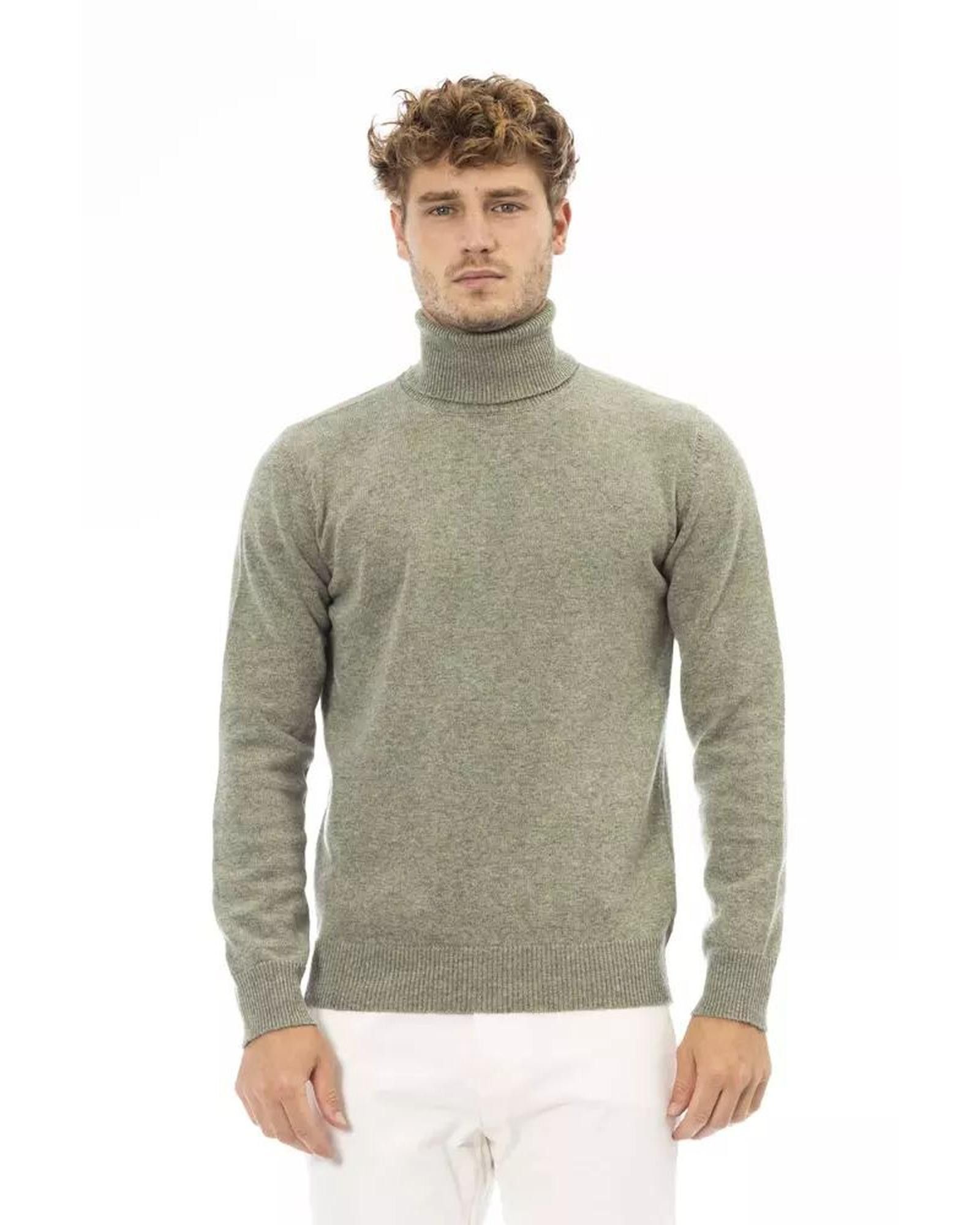 Image of Alpha Studio Ribbed Turtleneck Wool Sweater in Green, Men's (Size XL)