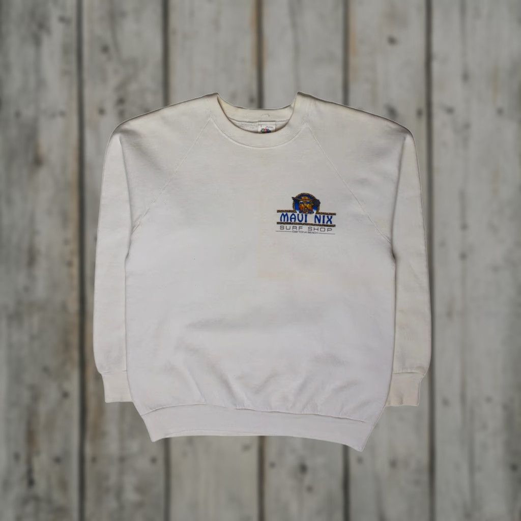 Fruit Of The Loom VINTAGE Maui Nix Surf Shop Sweatshirt 1990s Large White Womens Size US L / EU 52-54 / 3 - 1 Thumbnail