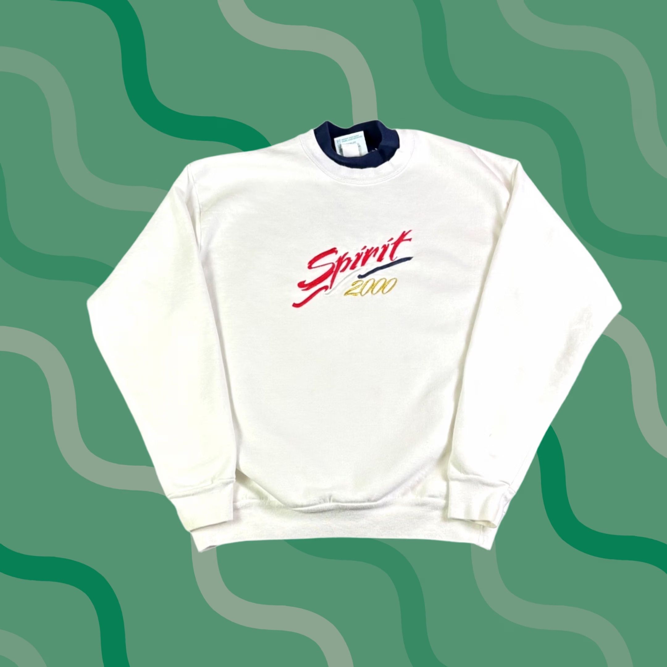 ESPIRIT VINTAGE M&C Sportswear Spirit 2000 Sweatshirt White Mock Neck Long Sleeve Large Mens Graphic Print Embroidered Buckle Accents Size US L / EU 52-54 / 3 - 1 Thumbnail