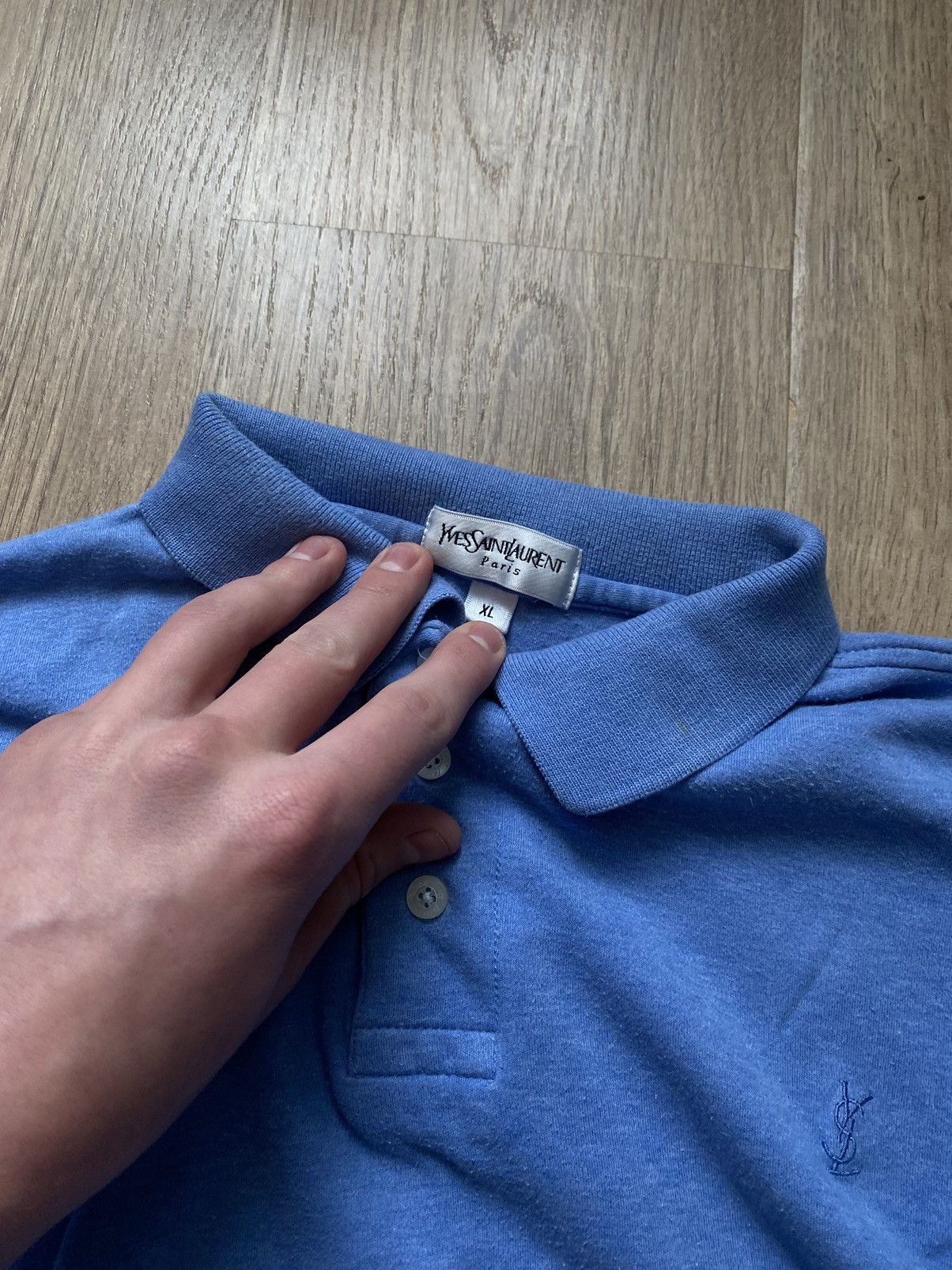 Yves Saint Laurent Rare YSL Paris pour home 90’s Long Sleeve Polo light blue Size US XL / EU 56 / 4 - 5 Thumbnail