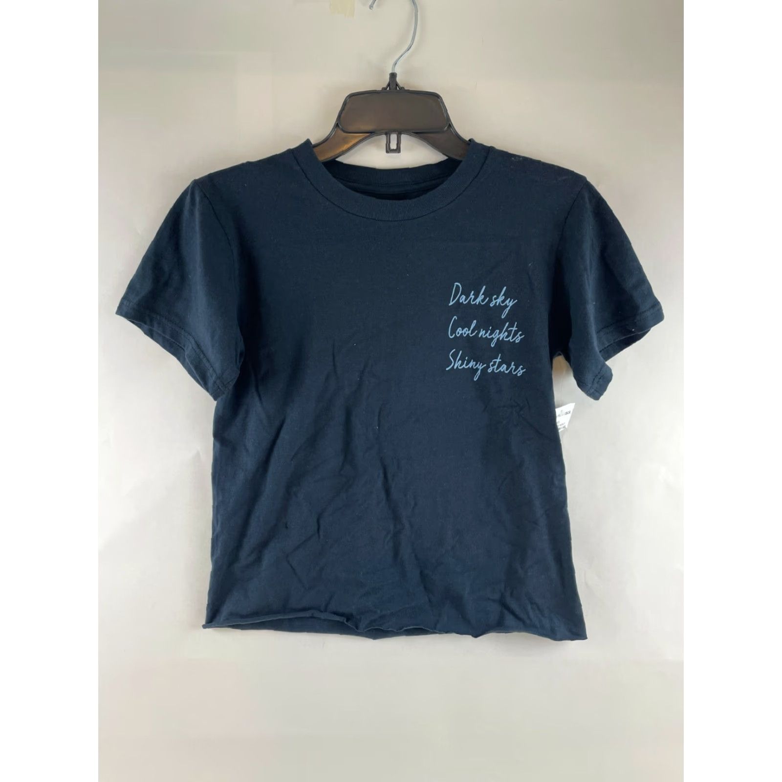 Vintage Cozy Rozy Crop Top Shirt Women's S Navy Blue Dark Sky Cool Nights Shiny Stars Stars Modern Cropped 100% Cotton Breathable Collarless Casual Size S / US 4 / IT 40 - 2 Thumbnail