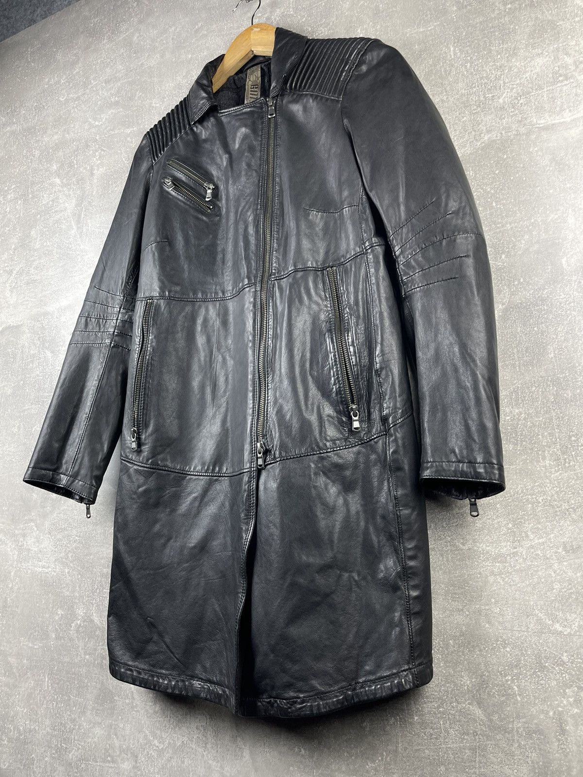 Ma+ GMS-75 Gimo's Leather Black Gothic GlamRock Avant Garde Coat Size S / US 4 / IT 40 - 3 Thumbnail