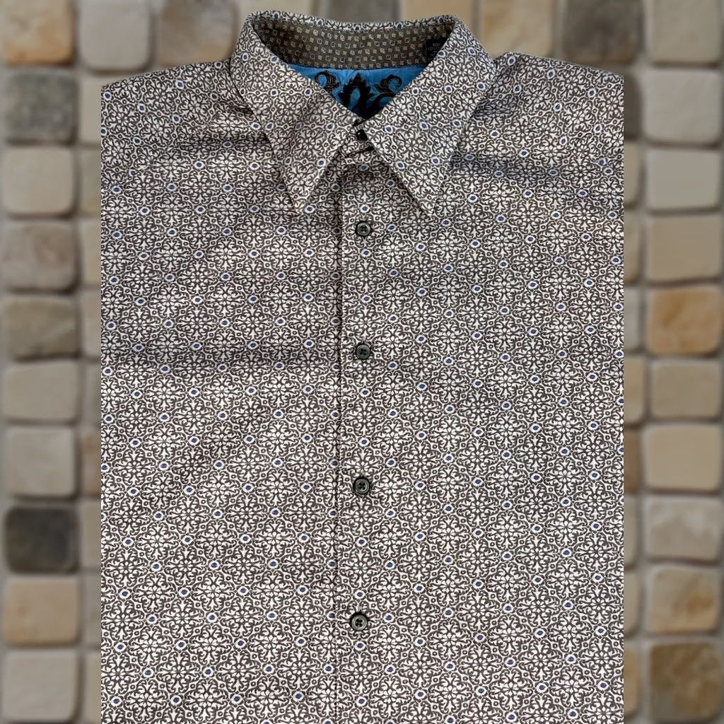 Robert Graham Robert Graham Button-Up Shirt Foulard Silk Trim XL Men’s Long Sleeve Brown Cotton Folded Silk Trim Shirt Size US XL / EU 56 / 4 - 1 Thumbnail