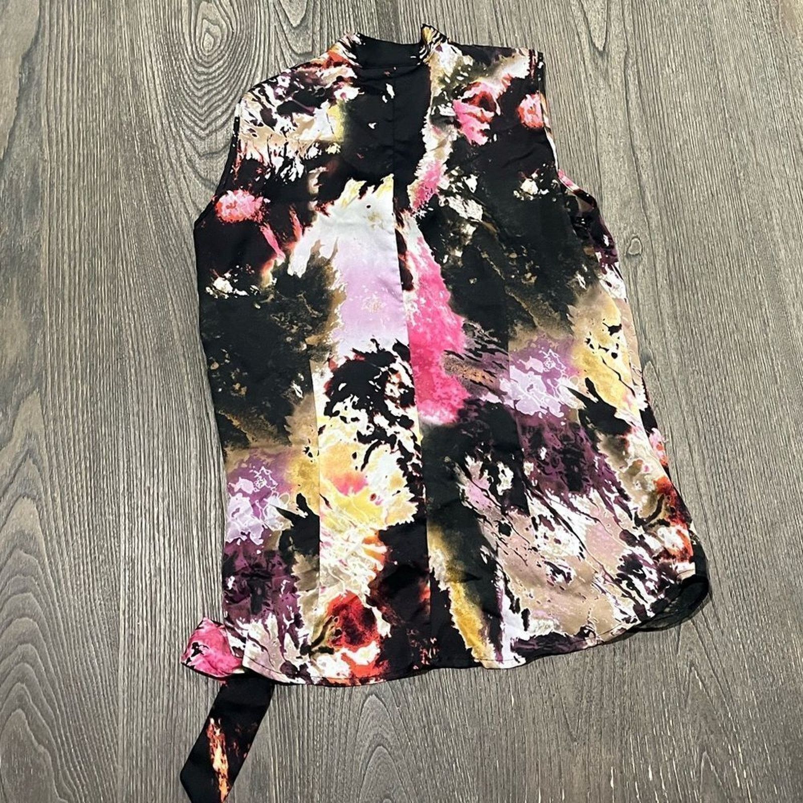 Vintage Apostrophe Black Pink Paint Splatter Tank Top Tie Neck Sz S Size S / US 4 / IT 40 - 3 Thumbnail