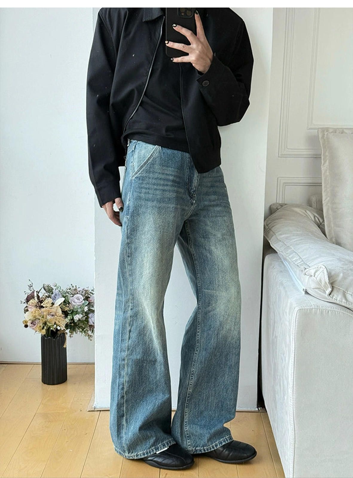 Vintage Blue Wide Leg Denim Jeans, Straight Fit Men's Jeans Size US 30 / EU 46 - 4 Thumbnail