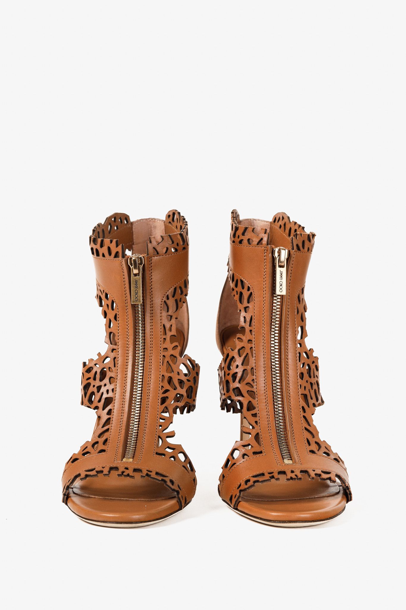 Jimmy Choo Jimmy Choo Megan 100 Laser-Cut Heels in Canyon Brown Leather Size US 8.5 / IT 38.5 - 2 Thumbnail