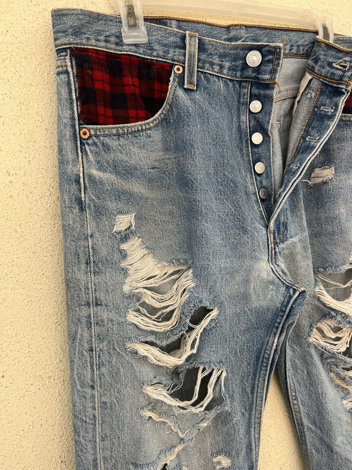 Levi's Vintage Levi's 501 Jeans Ripped Distressed Patchwork Denim Size US 33 - 7 Thumbnail